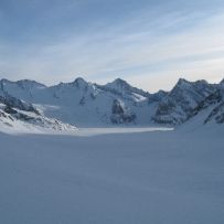 Blick von der Holandiahütte über den Großen Aletschfirn zum Konkordiaplatz 